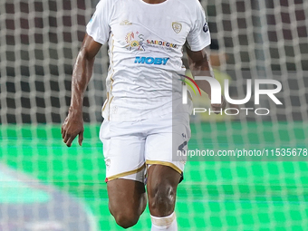 Yerry Mina of Cagliari Calcio is in action during the Serie A match between Lecce and Cagliari in Lecce, Italy, on August 31, 2024. (