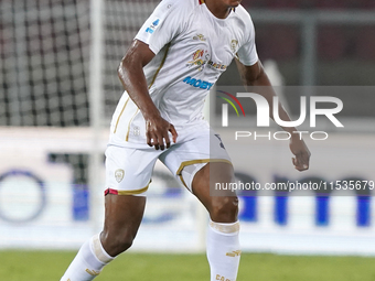 Yerry Mina of Cagliari Calcio is in action during the Serie A match between Lecce and Cagliari in Lecce, Italy, on August 31, 2024. (