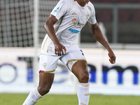 Yerry Mina of Cagliari Calcio is in action during the Serie A match between Lecce and Cagliari in Lecce, Italy, on August 31, 2024. (