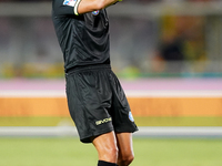 Referee Michael Fabbri officiates the Serie A match between Lecce and Cagliari in Lecce, Italy, on August 31, 2024. (