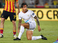 Gianluca Lapadula of Cagliari Calcio is in action during the Serie A match between Lecce and Cagliari in Lecce, Italy, on August 31, 2024. (