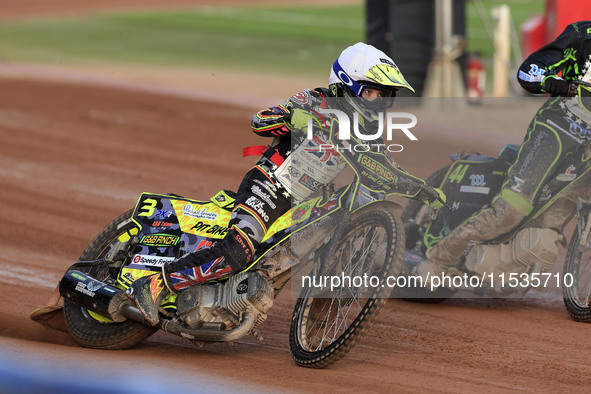 Archie Rolph participates in the British Youth Championships before the WSRA National Development League match between Belle Vue Colts and E...