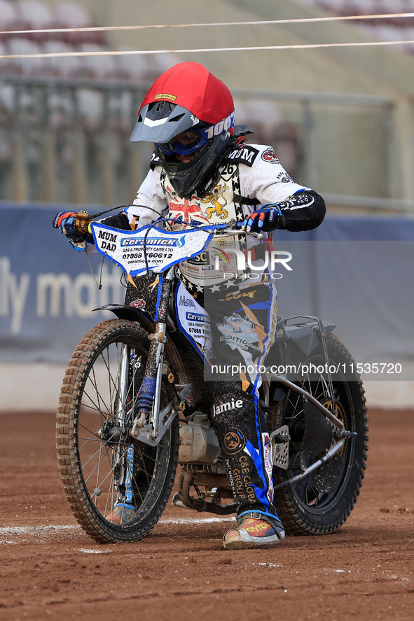 Rueben Marsh participates in the British Youth Championships before the WSRA National Development League match between Belle Vue Colts and E...