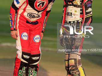 William Cairns (Reserve) of Belle Vue 'Cool Running' Colts and Seth Norman during the WSRA National Development League match between Belle V...