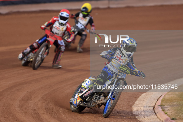 Oliver Bovington participates in the British Youth Championships before the WSRA National Development League match between Belle Vue Colts a...