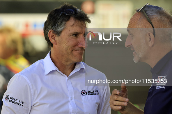 Mark Lemon and Neil Vatcher during the WSRA National Development League match between Belle Vue Colts and Edinburgh Monarchs Academy at the...