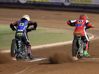 Mark Parker of Edinburgh Monarchs Academy and William Cairns (Reserve) of Belle Vue 'Cool Running' Colts during the WSRA National Developmen...