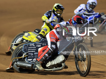 Freddy Hodder of Belle Vue 'Cool Running' Colts leads Max Perry of Edinburgh Monarchs Academy during the WSRA National Development League ma...