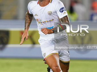 Gianluca Lapadula of Cagliari Calcio is in action during the Serie A match between Lecce and Cagliari in Lecce, Italy, on August 31, 2024. (