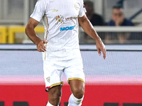 Sebastiano Luperto of Cagliari Calcio is in action during the Serie A match between Lecce and Cagliari in Lecce, Italy, on August 31, 2024....