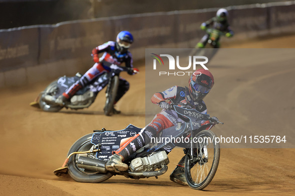 Freddy Hodder of Belle Vue 'Cool Running' Colts leads Harry McGurk (Reserve) of Belle Vue 'Cool Running' Colts during the WSRA National Deve...