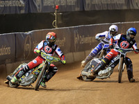 William Cairns (Reserve) of Belle Vue 'Cool Running' Colts leads Matt Marson of Belle Vue 'Cool Running' Colts during the WSRA National Deve...