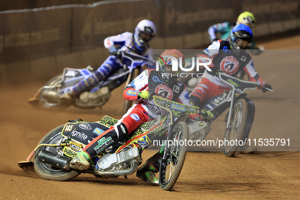 William Cairns (Reserve) of Belle Vue 'Cool Running' Colts leads Matt Marson of Belle Vue 'Cool Running' Colts and Sam McGurk of Edinburgh M...