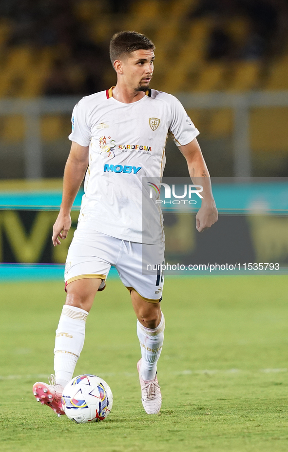 Razvan Marin of Cagliari Calcio is in action during the Serie A match between Lecce and Cagliari in Lecce, Italy, on August 31, 2024. 