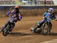 Joe Thompson (Guest) of Belle Vue 'Cool Running' Colts tussles with Mason Watson of Edinburgh Monarchs Academy during the WSRA National Deve...