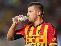 Frederic Gilbert of US Lecce gestures during the Serie A match between Lecce and Cagliari in Lecce, Italy, on August 31, 2024. (