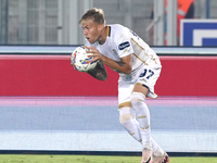 Mattia Felici of Cagliari Calcio is in action during the Serie A match between Lecce and Cagliari in Lecce, Italy, on August 31, 2024. (