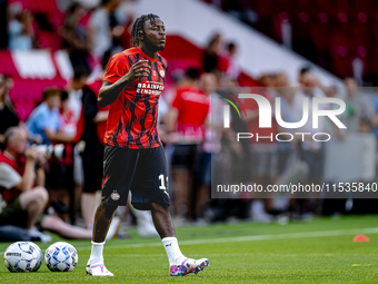 PSV player Johan Bakayoko plays during the match between PSV and Go Ahead Eagles at the Philips Stadium for the Dutch Eredivisie 4th round s...