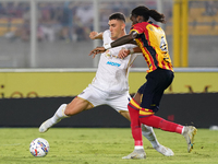 Roberto Piccoli of Cagliari Calcio is in action during the Serie A match between Lecce and Cagliari in Lecce, Italy, on August 31, 2024. (