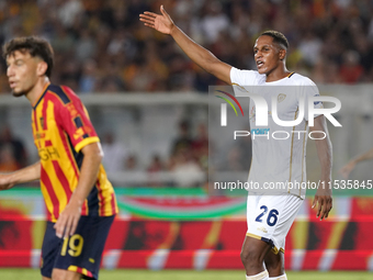 Yerry Mina of Cagliari Calcio is in action during the Serie A match between Lecce and Cagliari in Lecce, Italy, on August 31, 2024. (