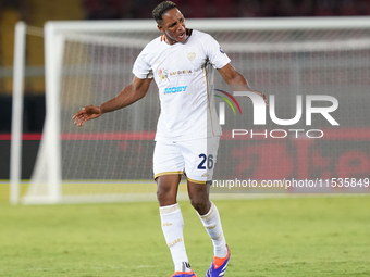 Yerry Mina of Cagliari Calcio is in action during the Serie A match between Lecce and Cagliari in Lecce, Italy, on August 31, 2024. (