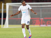 Yerry Mina of Cagliari Calcio is in action during the Serie A match between Lecce and Cagliari in Lecce, Italy, on August 31, 2024. (