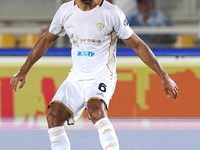 Sebastiano Luperto of Cagliari Calcio is in action during the Serie A match between Lecce and Cagliari in Lecce, Italy, on August 31, 2024....