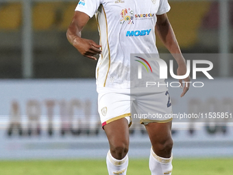 Yerry Mina of Cagliari Calcio is in action during the Serie A match between Lecce and Cagliari in Lecce, Italy, on August 31, 2024. (