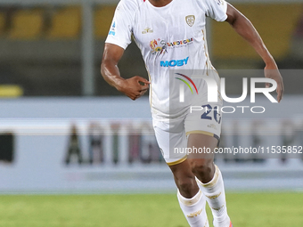 Yerry Mina of Cagliari Calcio is in action during the Serie A match between Lecce and Cagliari in Lecce, Italy, on August 31, 2024. (