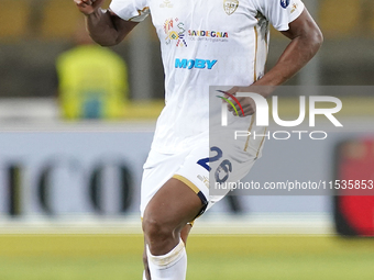 Yerry Mina of Cagliari Calcio is in action during the Serie A match between Lecce and Cagliari in Lecce, Italy, on August 31, 2024. (