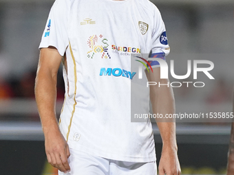 Leonardo Pavoletti of Cagliari Calcio is in action during the Serie A match between Lecce and Cagliari in Lecce, Italy, on August 31, 2024....