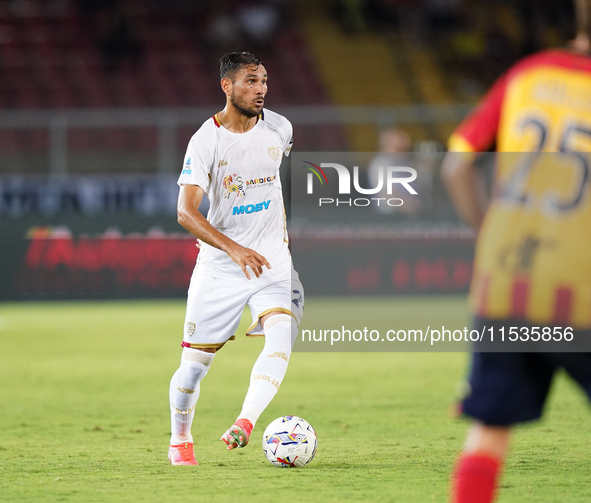 Jose Luis Palomino of Cagliari Calcio is in action during the Serie A match between Lecce and Cagliari in Lecce, Italy, on August 31, 2024. 