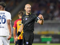 Referee Michael Fabbri officiates the Serie A match between Lecce and Cagliari in Lecce, Italy, on August 31, 2024. (