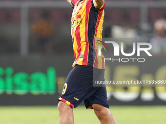 Nikola Krstovic of US Lecce gestures during the Serie A match between Lecce and Cagliari in Lecce, Italy, on August 31, 2024. (