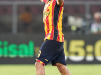 Nikola Krstovic of US Lecce gestures during the Serie A match between Lecce and Cagliari in Lecce, Italy, on August 31, 2024. (