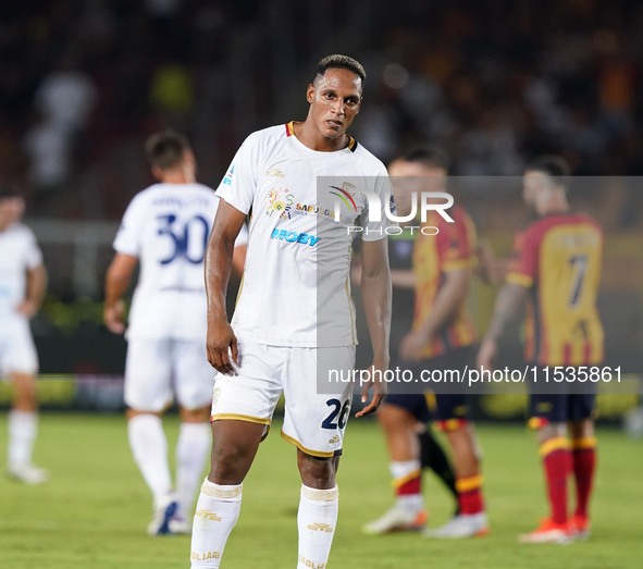 Yerry Mina of Cagliari Calcio is in action during the Serie A match between Lecce and Cagliari in Lecce, Italy, on August 31, 2024. 