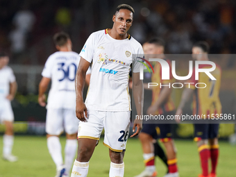 Yerry Mina of Cagliari Calcio is in action during the Serie A match between Lecce and Cagliari in Lecce, Italy, on August 31, 2024. (