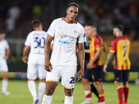 Yerry Mina of Cagliari Calcio is in action during the Serie A match between Lecce and Cagliari in Lecce, Italy, on August 31, 2024. (