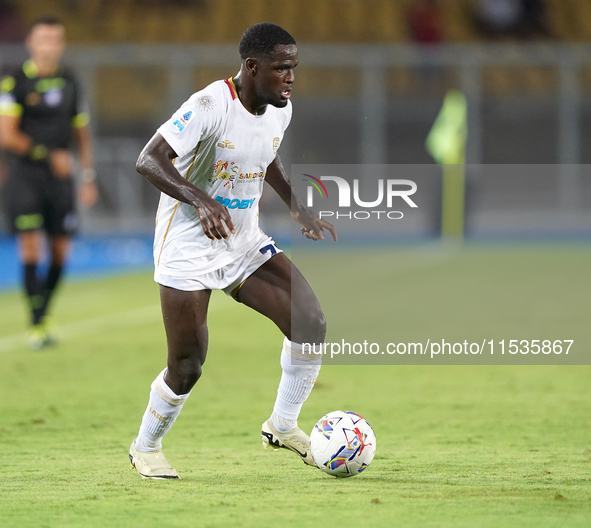 Zito Luvumbo of Cagliari Calcio is in action during the Serie A match between Lecce and Cagliari in Lecce, Italy, on August 31, 2024. 