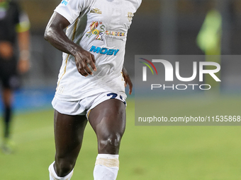 Antoine Makoumbou of Cagliari Calcio is in action during the Serie A match between Lecce and Cagliari in Lecce, Italy, on August 31, 2024. (