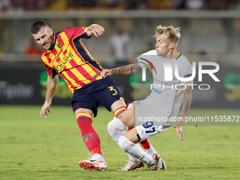 Mattia Felici of Cagliari Calcio is in action during the Serie A match between Lecce and Cagliari in Lecce, Italy, on August 31, 2024. (