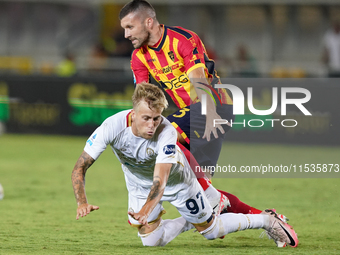 Mattia Felici of Cagliari Calcio is in action during the Serie A match between Lecce and Cagliari in Lecce, Italy, on August 31, 2024. (