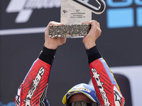 Marc Marquez (93) of Spain and Gresini Racing Moto GP Ducati celebrates victory after  the race day of the Gran Premio GoPro de Aragon at Mo...