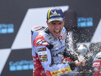 Marc Marquez (93) of Spain and Gresini Racing Moto GP Ducati celebrates victory after  the race day of the Gran Premio GoPro de Aragon at Mo...