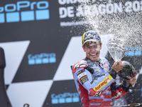 Marc Marquez (93) of Spain and Gresini Racing Moto GP Ducati celebrates victory after  the race day of the Gran Premio GoPro de Aragon at Mo...