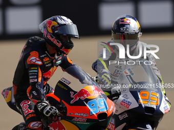 Jose Antonio Rueda (99) of Spain and Red Bull KTM Ajo KTM and Collin Veijer (95) of Netherlands and Liqui Moly Husqvarna Intact GP during th...