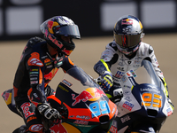 Jose Antonio Rueda (99) of Spain and Red Bull KTM Ajo KTM and Collin Veijer (95) of Netherlands and Liqui Moly Husqvarna Intact GP during th...