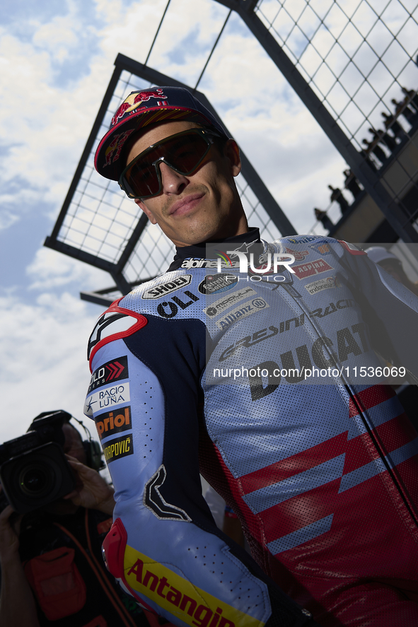 Marc Marquez (93) of Spain and Gresini Racing Moto GP Ducati during the race day of the Gran Premio GoPro de Aragon at Motorland Aragon Circ...