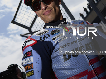 Marc Marquez (93) of Spain and Gresini Racing Moto GP Ducati during the race day of the Gran Premio GoPro de Aragon at Motorland Aragon Circ...