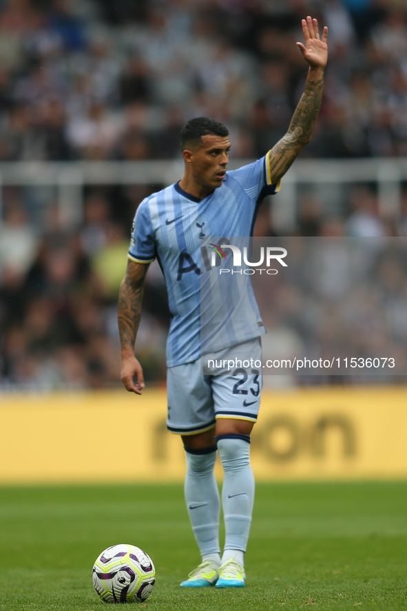 Tottenham Hotspur's Pedro Porro during the Premier League match between Newcastle United and Tottenham Hotspur at St. James's Park in Newcas...